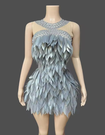 Avelisse Crystal Feather Mini Dress