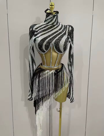 Zariah Crystal Noir Fringe Dress