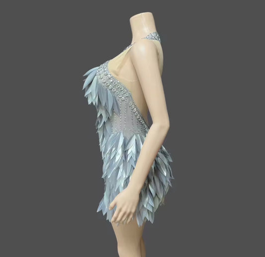 Avelisse Crystal Feather Mini Dress